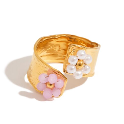 gold pearl flower ring