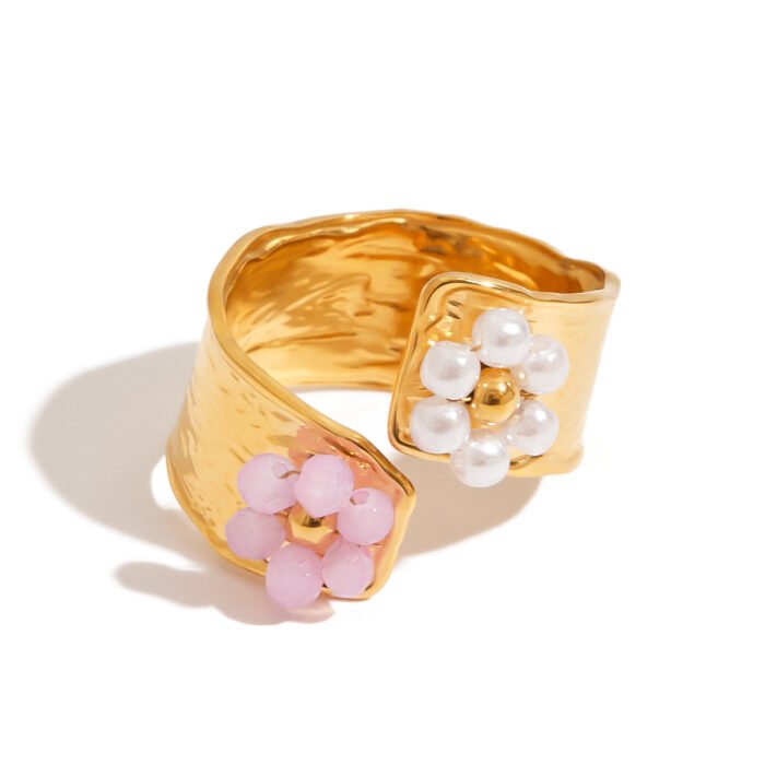 gold pearl flower ring