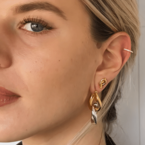 Interlocked Two-Tone Hoop Earrings