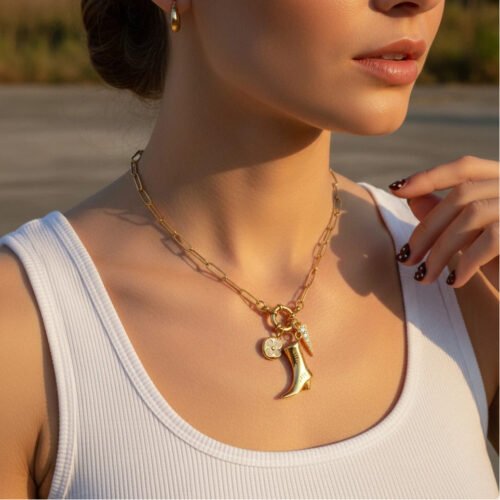 cowboy boot charm necklace gold western inspired