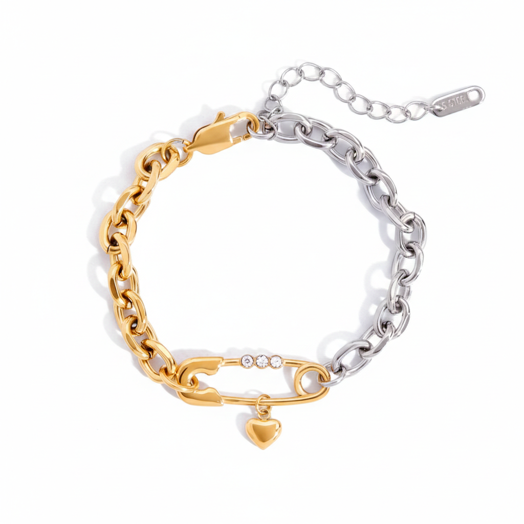 Mixed Metal Safety Pin Bracelet