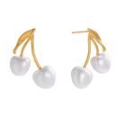 gold cherry earrings pearl finish
