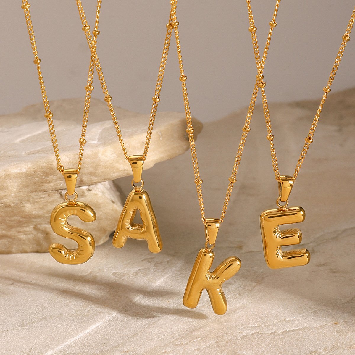 gold initial necklace bubble letter pendant