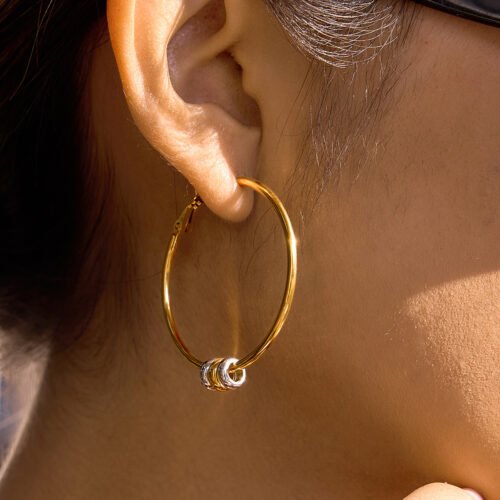 18K Gold and Silver Mixed Metal Hoop Earrings