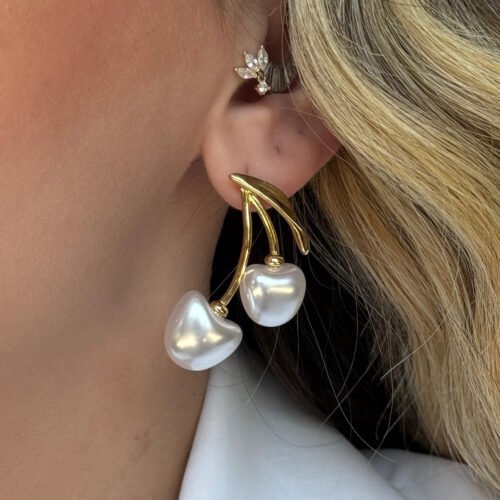 pearl cherry earrings 18k gold plated stainless steel