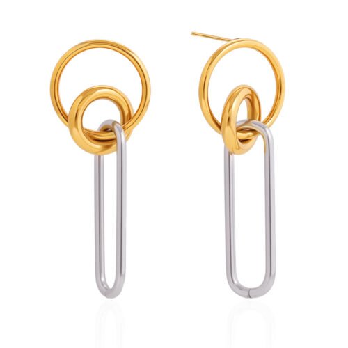 waterproof paperclip earrings in two-tone gold and silver