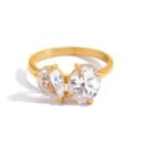 Soleil Ring 18k gold plated waterproof with pear and oval zirconia