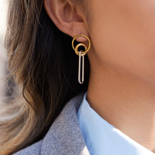 18k gold plated waterproof paperclip earrings with zirconia