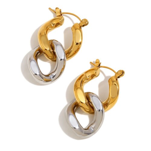 Interlocked Two-Tone Hoop Earrings