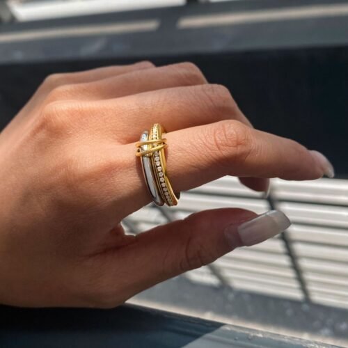 two tone stacking ring gold and silver double band