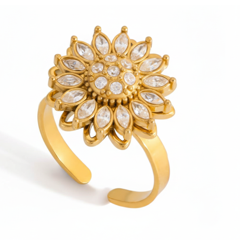 Adjustable Sunflower Spinner Ring
