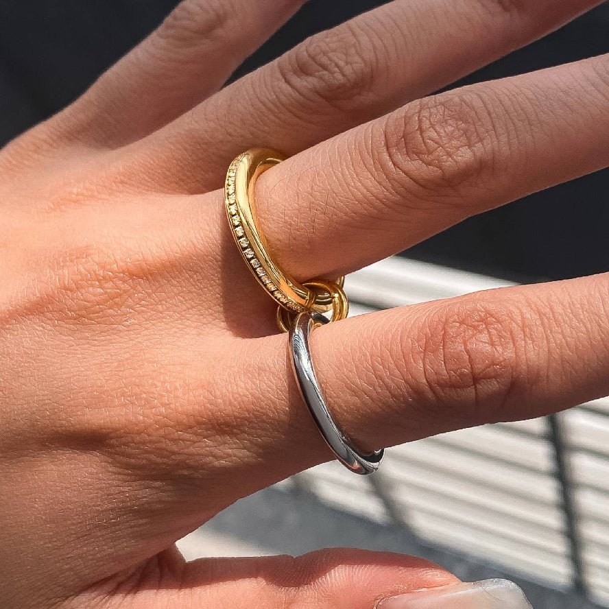 mixed metal double band ring close up