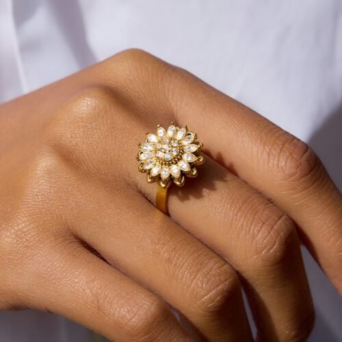 Adjustable Sunflower Spinner Ring