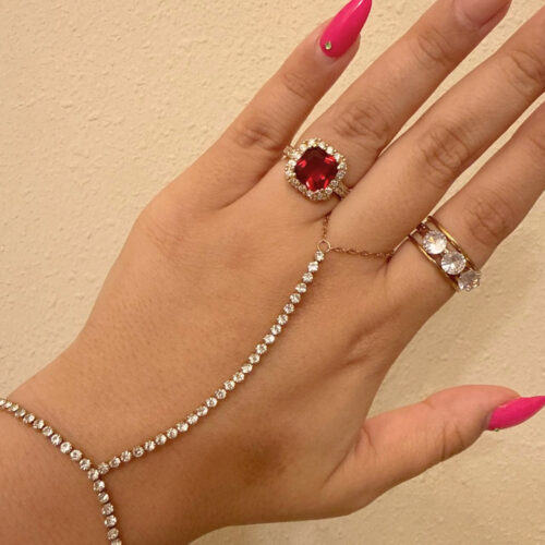 zircon hand chain bracelet gold 18k plated stainless steel cubic zirconia