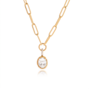 paperclip chain necklace gold with oval zircon pendant