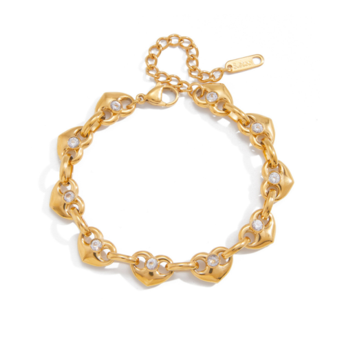 halo heart bracelet gold chunky chain zircon stainless steel