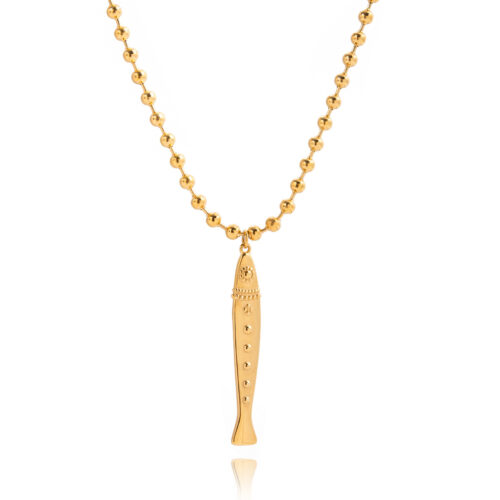 Ocean Breeze Necklace - 18K Gold Plated Sardine Fish Pendant with Zircon Inlays