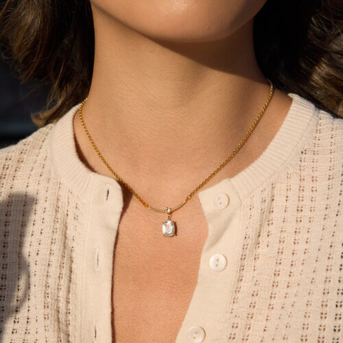 elara necklace gold radiant cut zircon pendant