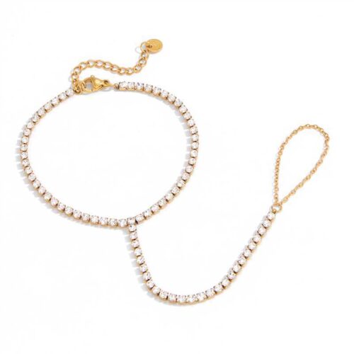 zircon hand chain bracelet gold 18k plated stainless steel cubic zirconia