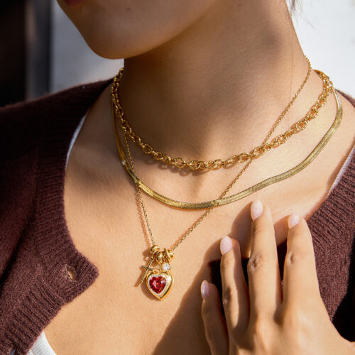 red heart cross necklace 18k gold plated stainless steel love and faith pendant necklace for women romantic jewelry gift