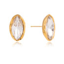 gold big stone stud earrings zirconia Gilded Petal design 18k gold plated waterproof earrings for women