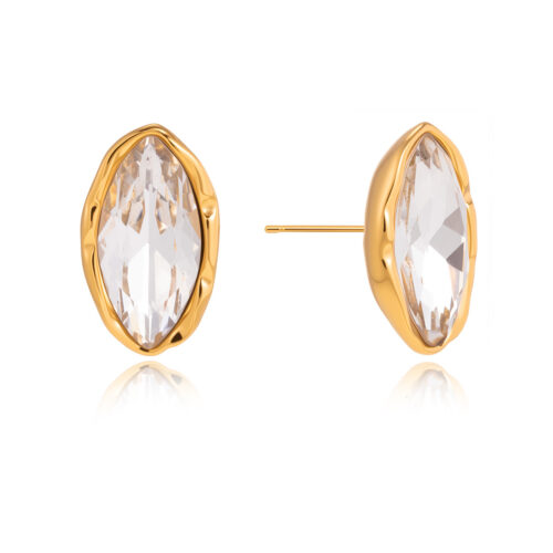 gold big stone stud earrings zirconia Gilded Petal design 18k gold plated waterproof earrings for women