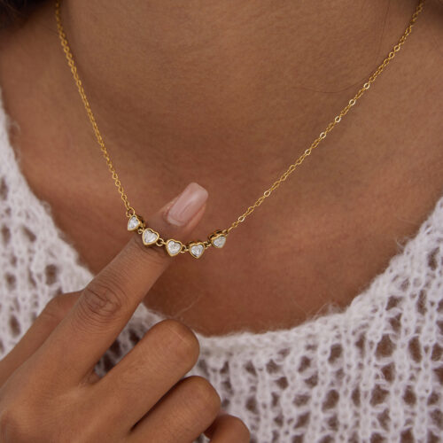 dainty heart necklace gold zircon five hearts