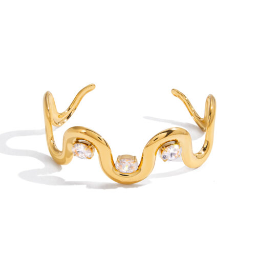 serpent gold snake cuff bracelet with zircon stones sculptural design