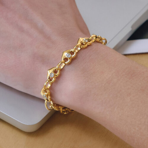 halo heart bracelet gold chunky chain zircon stainless steel
