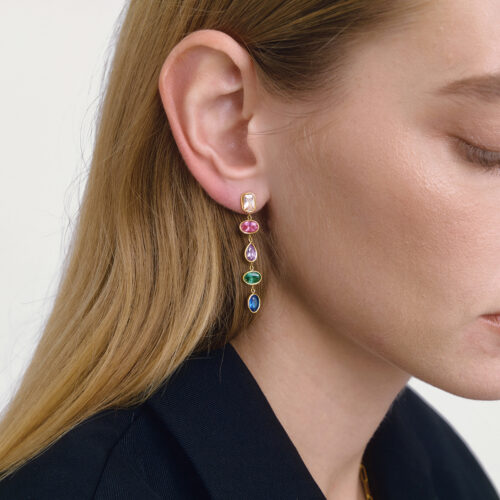 colorful zircon dangle earrings cascade drop earrings 18k gold plated stainless steel elegant statement jewelry for women