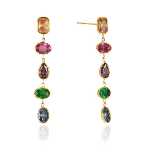 colorful zircon dangle earrings cascade drop earrings 18k gold plated stainless steel elegant statement jewelry for women