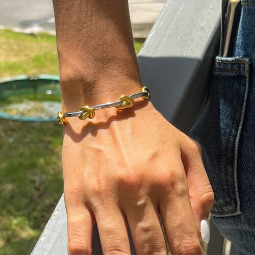 heart knot bangle gold knot cuff bracelet stainless steel two tone waterproof