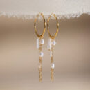 pearl drop hoop earrings gold with chain tassel baroque pearl 18k gold plated stainless steel