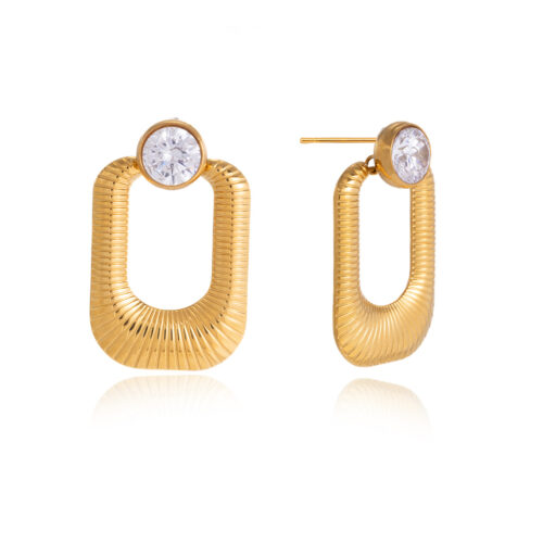 statement gold earrings flame shape zircon stud chunky gold drop earrings stainless steel 18k gold plated