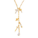 seraphina gold cross charm necklace zircon layered drop chain 18k gold plated stainless steel