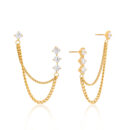 Brianne Double Piercing Chain Earrings with Cubic Zirconia in 18K Gold-Plated Stainless Steel