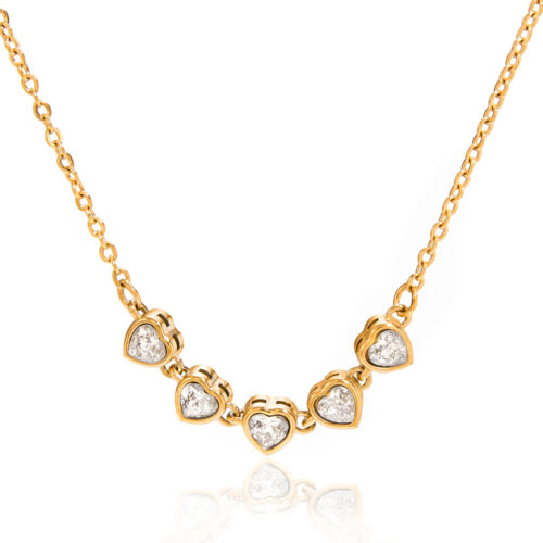 dainty heart necklace gold zircon five hearts