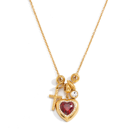 red heart cross necklace 18k gold plated stainless steel love and faith pendant necklace for women romantic jewelry gift
