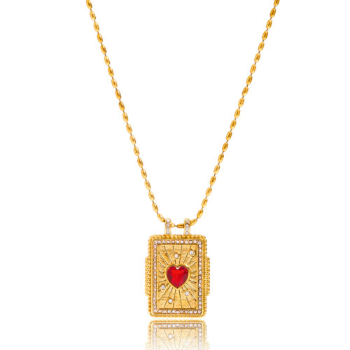 gold red heart pendant necklace zircon charm