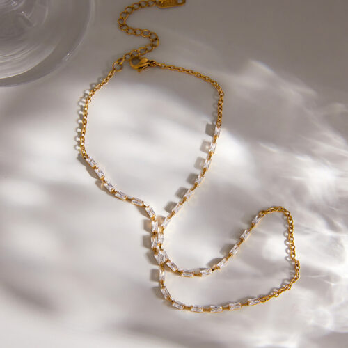 square cut zircon hand chain 18k gold plated prism hand chain geometric diamond bracelet for women
