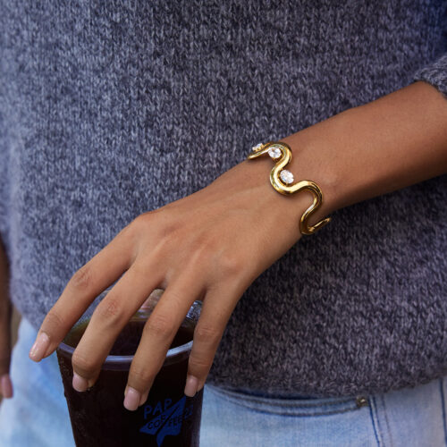 serpent gold snake cuff bracelet with zircon stones sculptural design