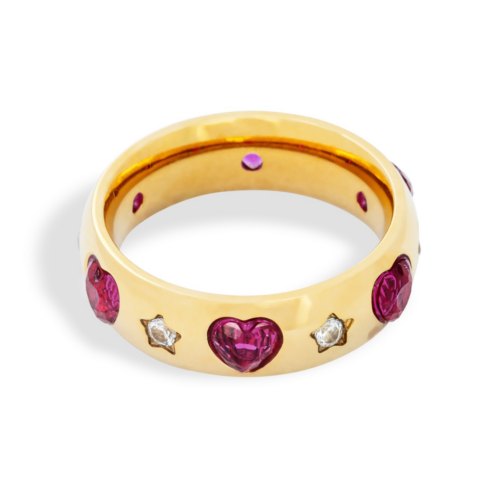 love spell ring pink heart zircon gold enamel band waterproof stainless steel ring