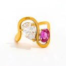 Rose ring two stone pink ring with pink and clear zircon