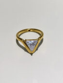 gold triangle zircon ring with geometric zircon stone