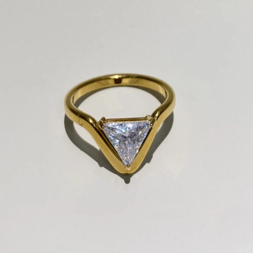 gold triangle zircon ring with geometric zircon stone