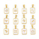 Gold zodiac shell charm with white shell inlay and zircon accents in 18K gold plated stainless steel