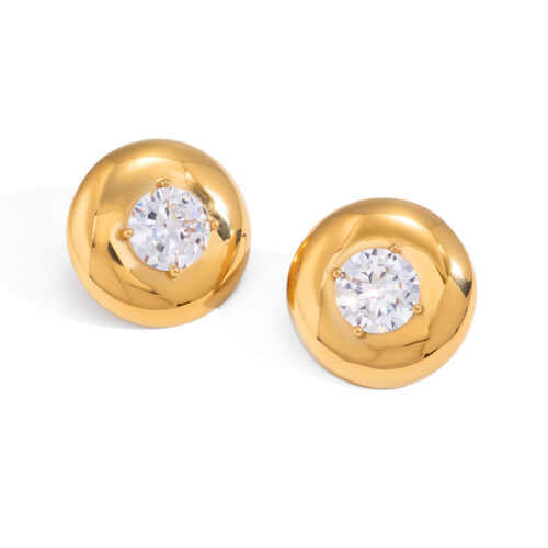 Lila Earrings 18K gold plated dome stud earrings with sparkling zirconia on stainless steel