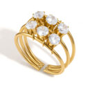 Go gold cluster zircon ring in 18K gold plated stainless steel with layered band design and zircon stones