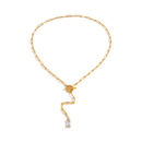 Real Me gold toggle necklace in 18K gold plated stainless steel with baguette zircon drop pendant