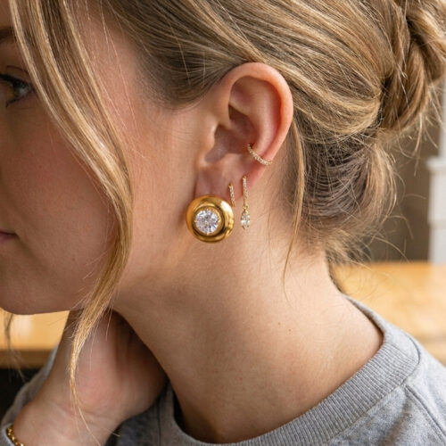 Lila Earrings 18K gold plated dome stud earrings with sparkling zirconia on stainless steel